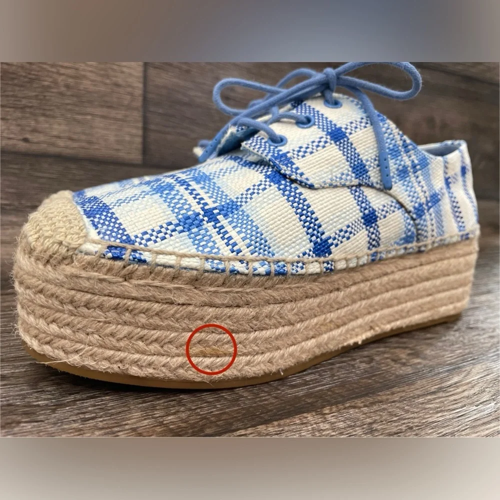 Tory Burch Women's Florence Blue Check Platform Espadrille Shoes Sz 8‎